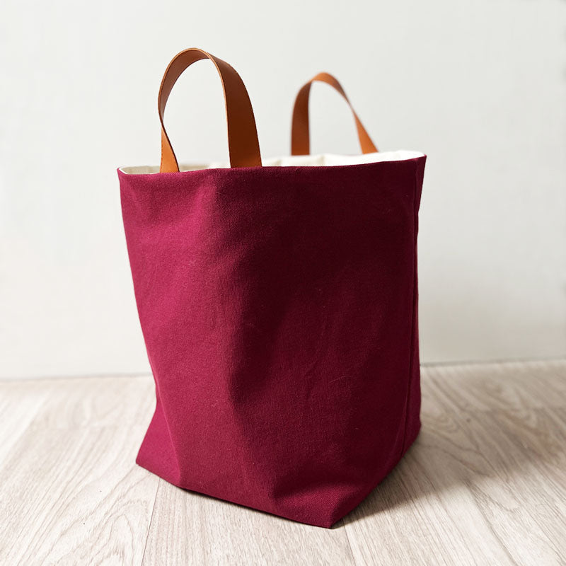 Grand panier de rangement en tissu Bordeaux, réversible, fait main, en France - Azure et Gaia