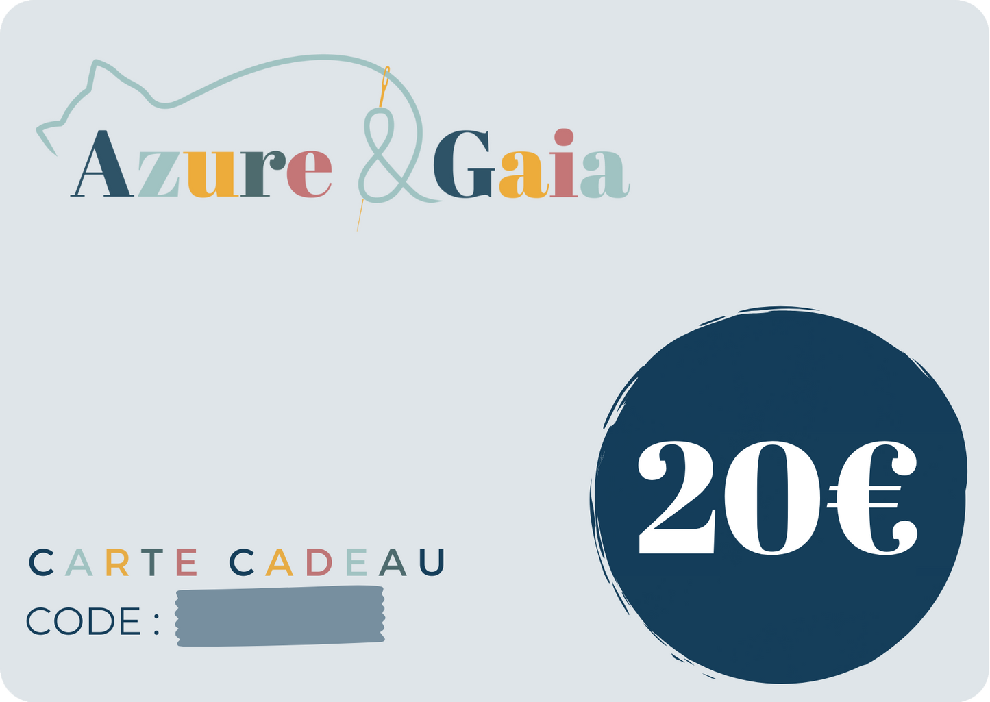 Cartes cadeaux, e-cartes cadeaux de 20€ à dépenser sur tout le site www.azureetgaia.fr