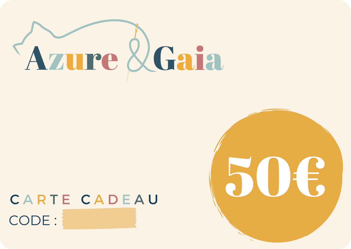 Cartes cadeaux, e-cartes cadeaux de 50€ à dépenser sur tout le site www.azureetgaia.fr