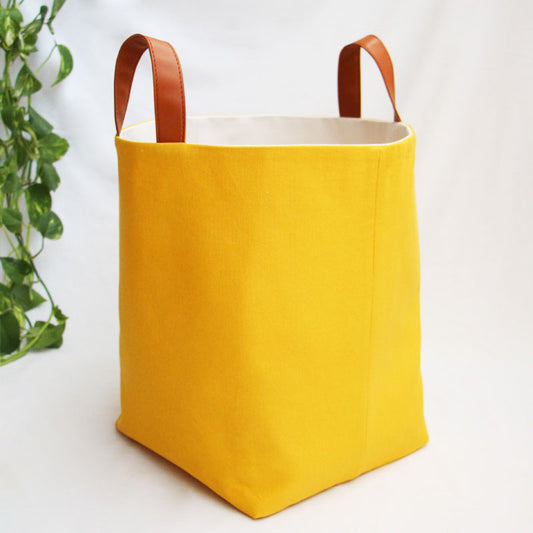 panier de rangement en tissu jaune et crème, fait-main, en France - Azure et Gaia