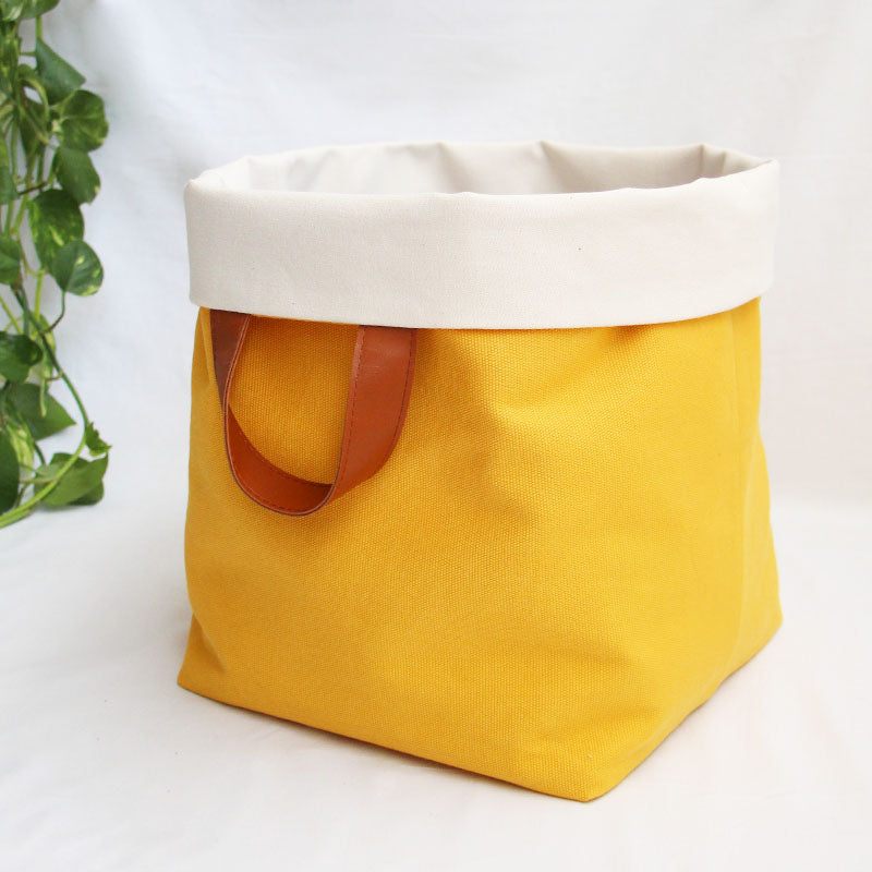 panier de rangement en tissu jaune et crème, fait-main, en France - Azure et Gaia