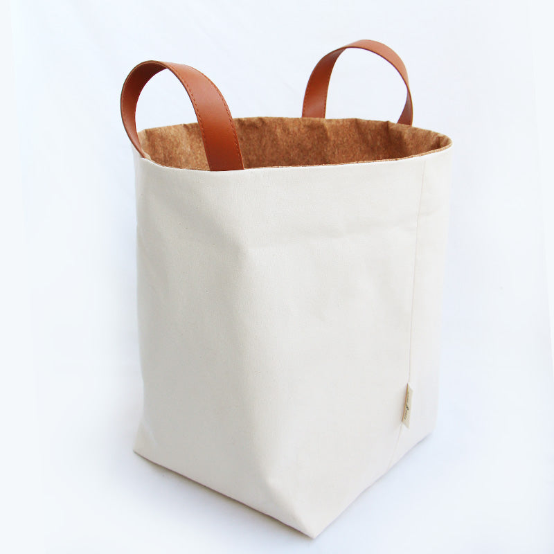 panier de rangement en tissu liège et crème, fait-main, en France - Azure et Gaia