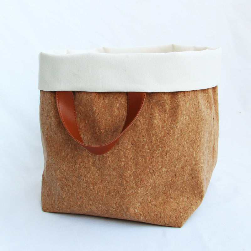 panier de rangement en tissu liège et crème, fait-main, en France - Azure et Gaia