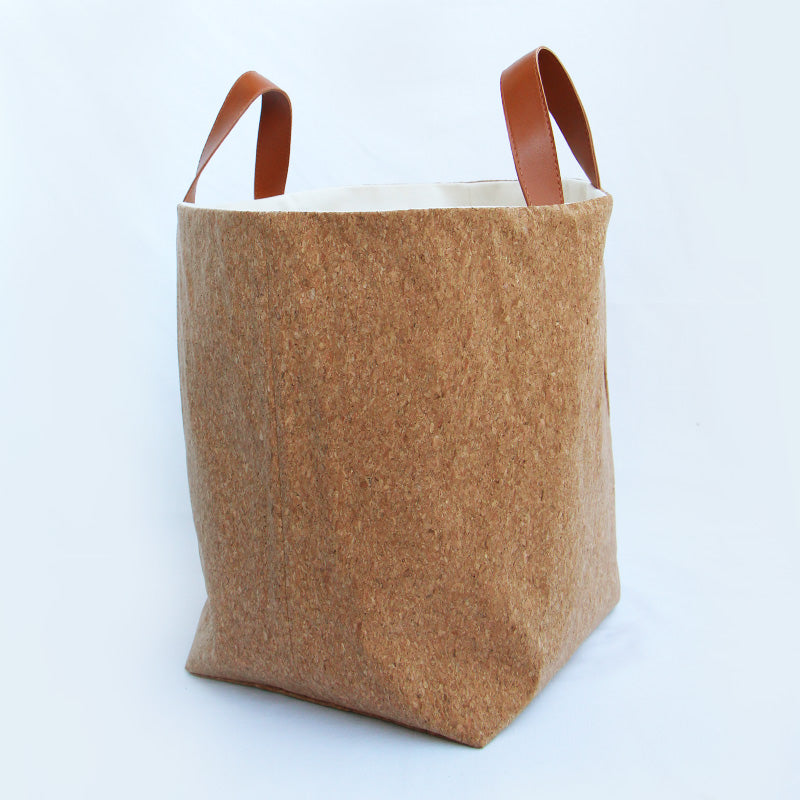panier de rangement en tissu liège et crème, fait-main, en France - Azure et Gaia