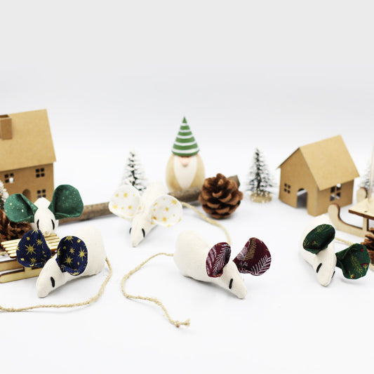 Jouet souris de noël pour chat en tissu - Garnie d'herbe à chat ou de valériane - Fait-main - Made in France - Azure et Gaia