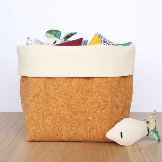 panier de rangement de jouets pour chat en tissu et en liège, réversible