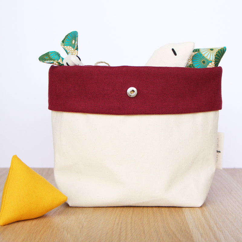 panier de rangement en tissu bordeaux fait main en France - Azure et Gaia