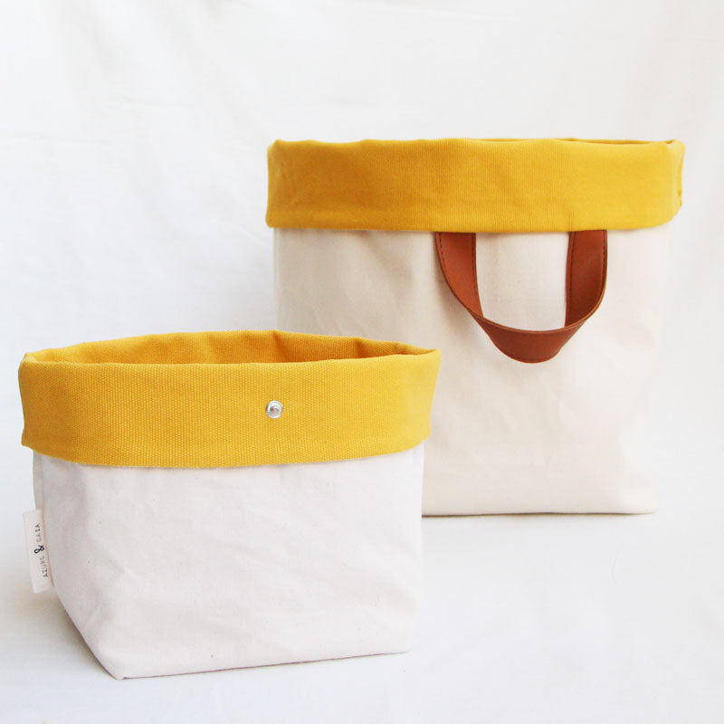 panier de rangement en tissu jaune et crème, fait-main, en France - Azure et Gaia