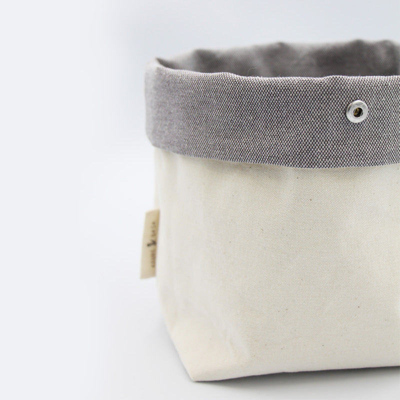 panier de rangement en tissu gris fait main en France - Azure et Gaia