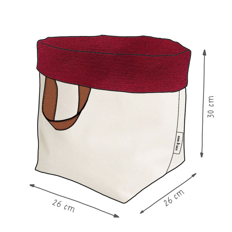 panier de rangement en tissu bordeaux et crème, fait-main, en France - Azure et Gaia