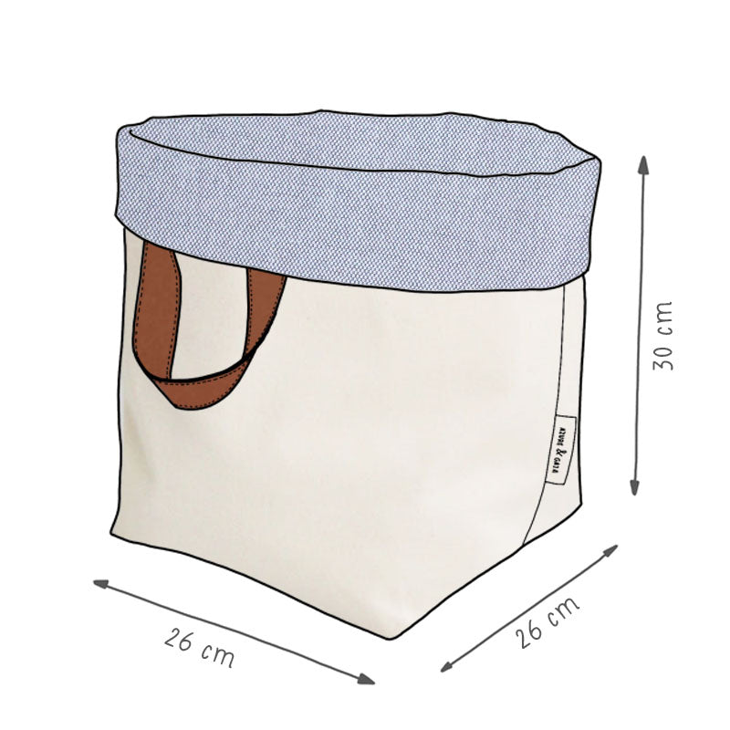 panier de rangement en tissu gris et crème, fait-main, en France - Azure et Gaia