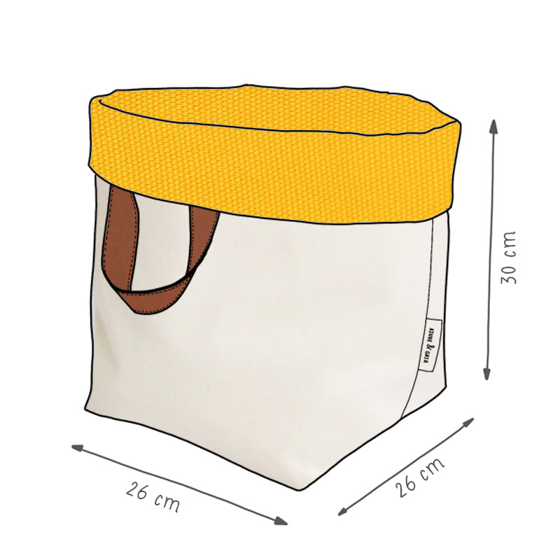 panier de rangement en tissu jaune et crème, fait-main, en France - Azure et Gaia
