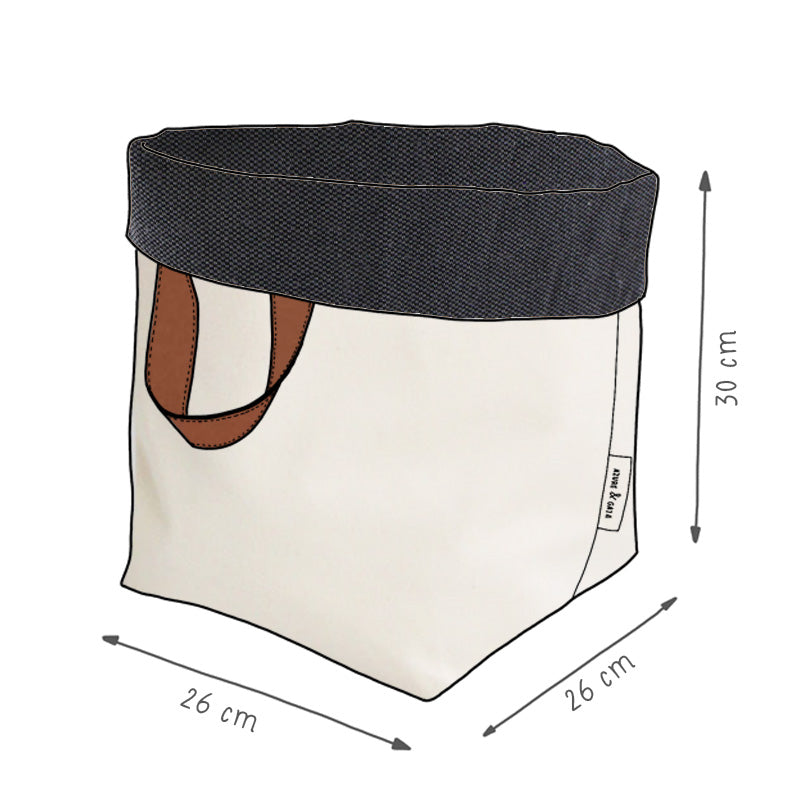 panier de rangement en tissu noir et crème, fait-main, en France - Azure et Gaia