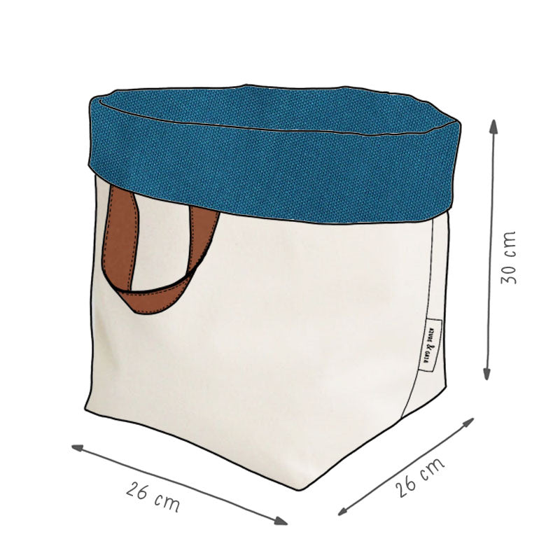 panier de rangement en tissu turquoise et crème, fait-main, en France - Azure et Gaia