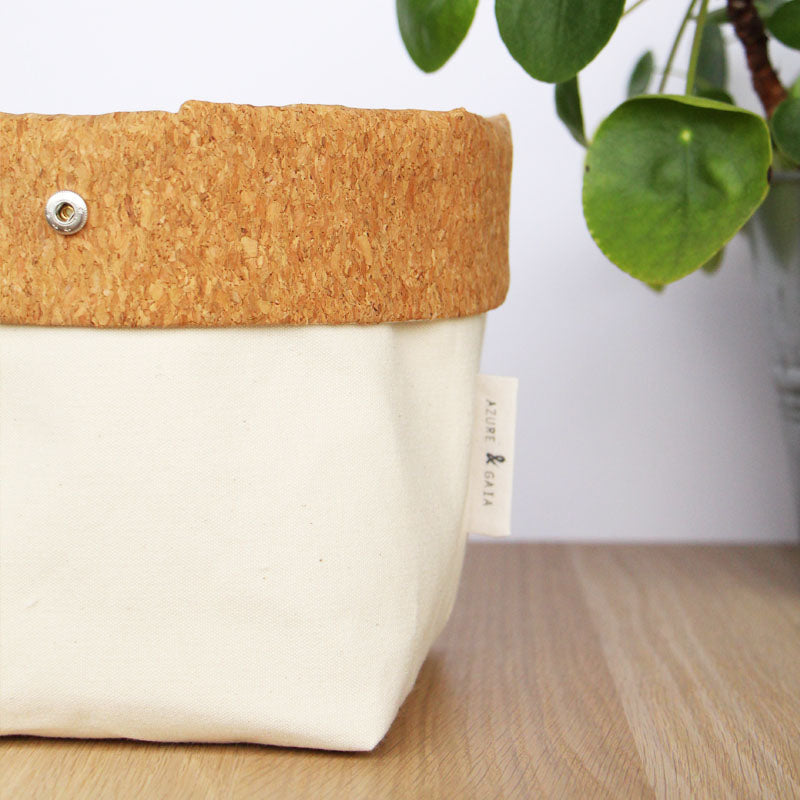 panier de rangement en tissu et en liège, réversible