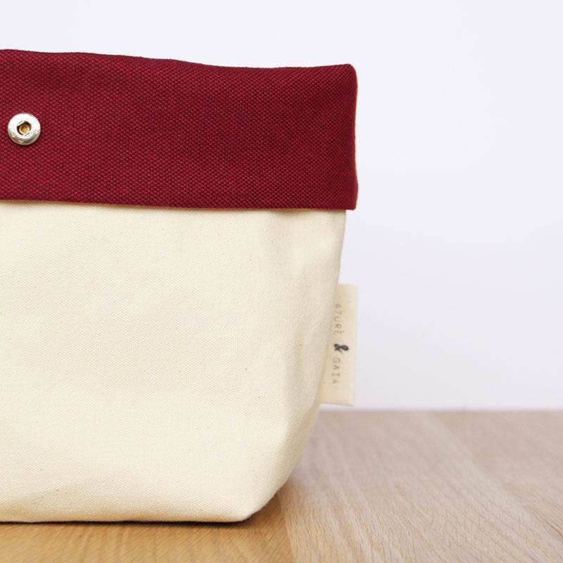 sac à jouets en tissu bordeaux fait main en France - Azure et Gaia