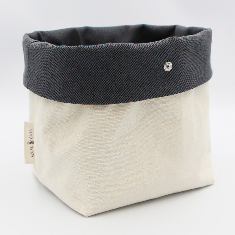 panier de rangement en tissu noir fait main en France - Azure et Gaia
