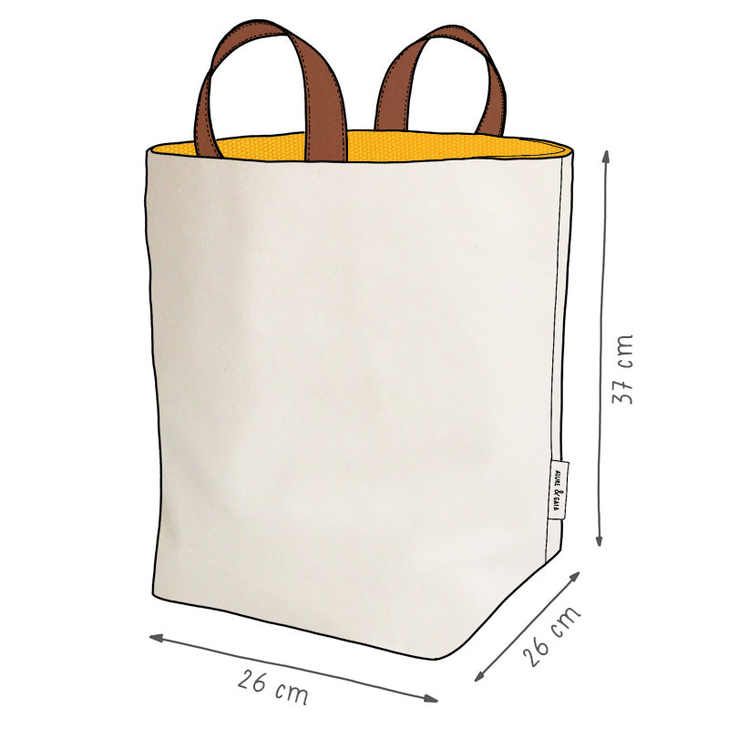panier de rangement en tissu jaune et crème, fait-main, en France - Azure et Gaia