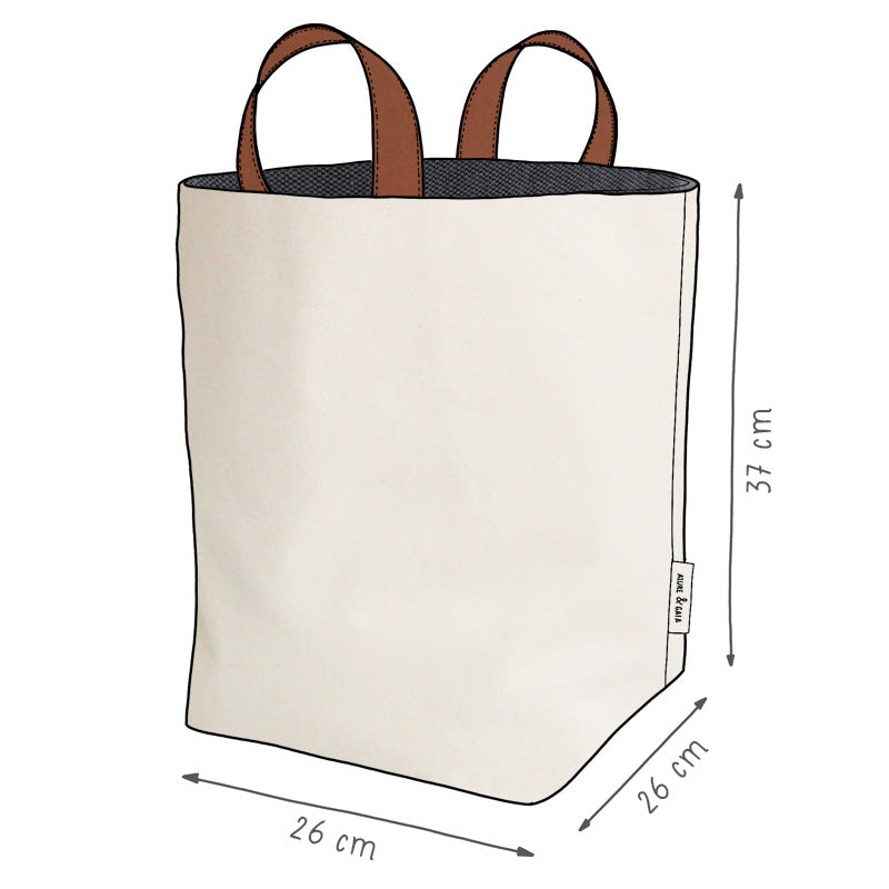 panier de rangement en tissu noir et crème, fait-main, en France - Azure et Gaia