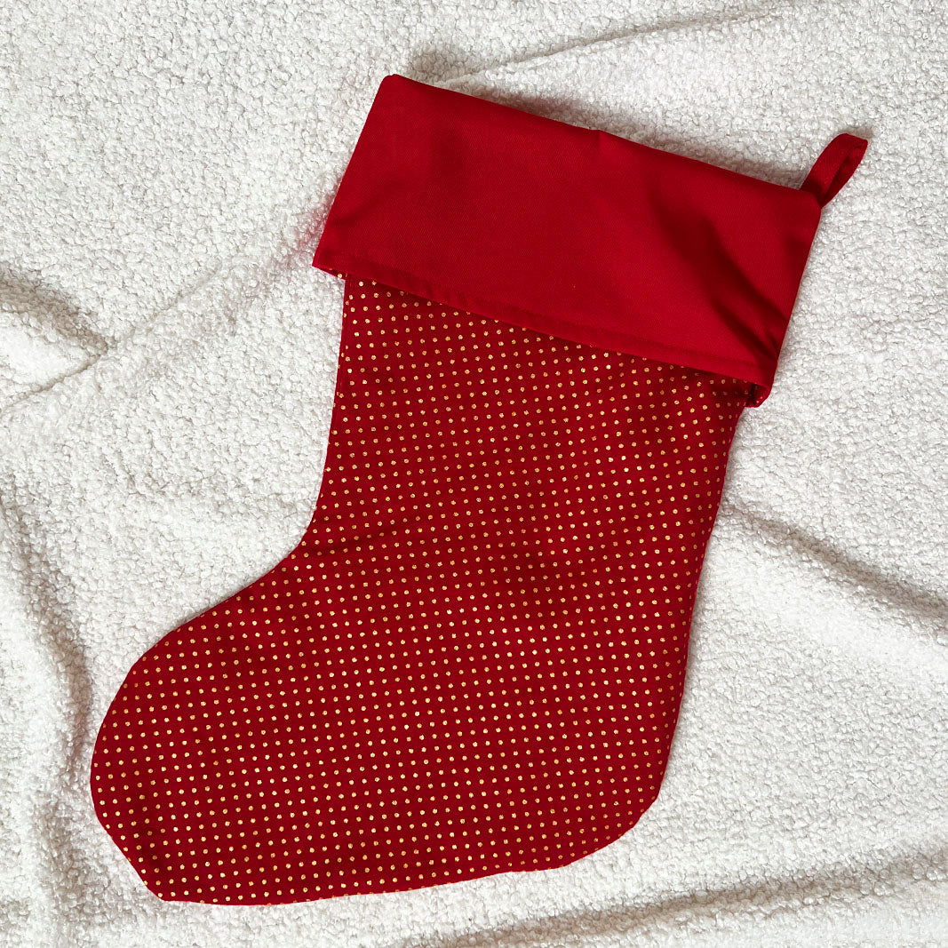 Chaussette de Noël -  rouge et or - à suspendre - cousue à la main - made in France