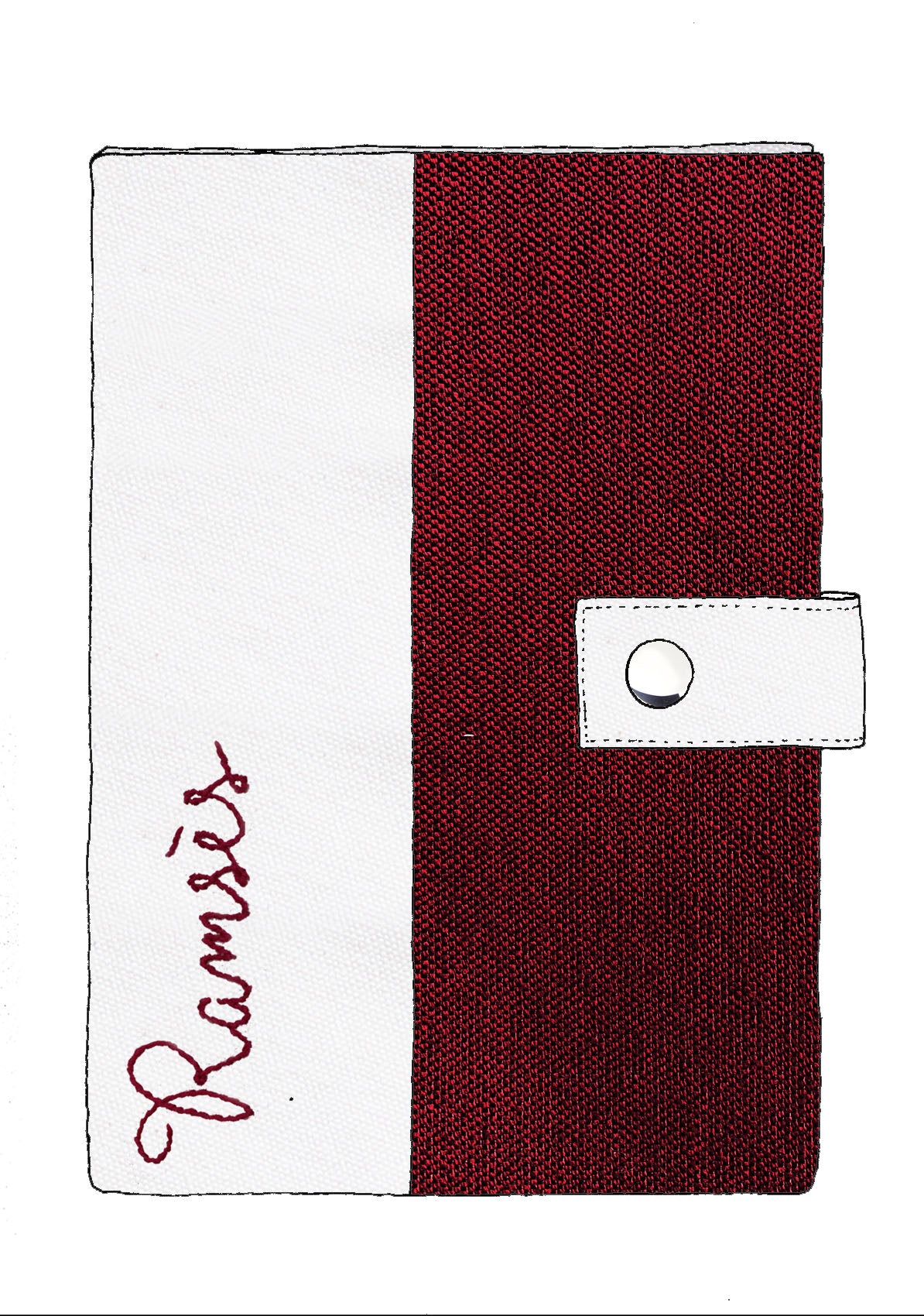 Protège carnet de santé pour animaux de compagnie en tissu - Prénom brodé personnalisé - Fait-main - Made in France - Azure et Gaia Bordeaux