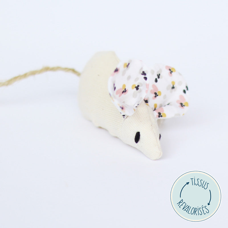 Jouet souris pour chat en tissu revalorisé - Garnie d'herbe à chat ou de valériane - Fait-main - Made in France - Azure et Gaia